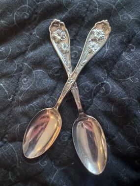 1908 W M keystone carnation silver tea spoons or dessert spoons